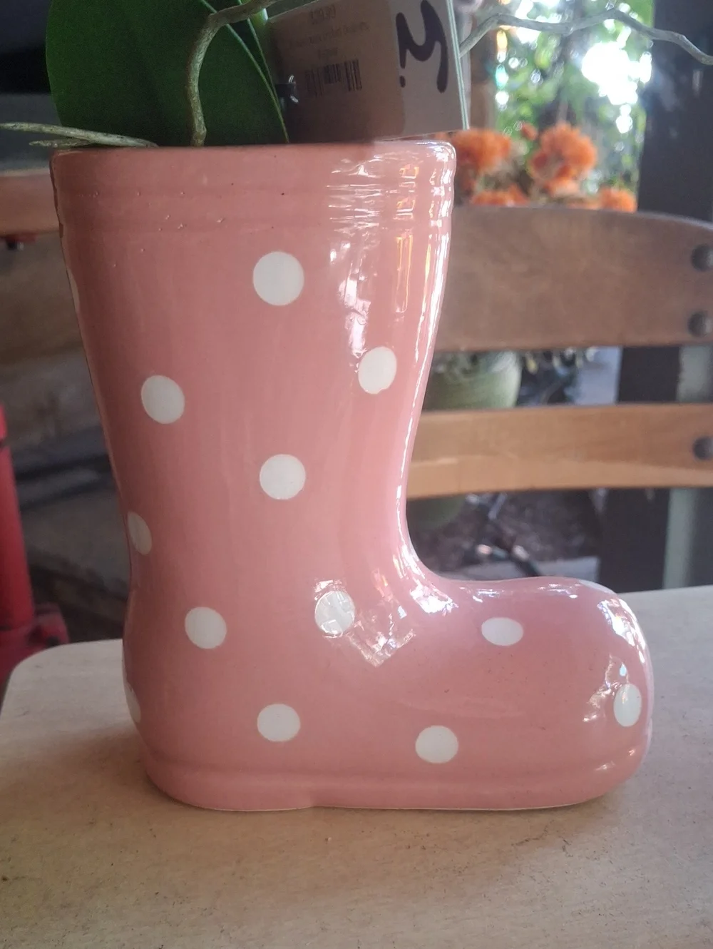 Pink Polka Dot Boot Ceramic Planter - Home Accents